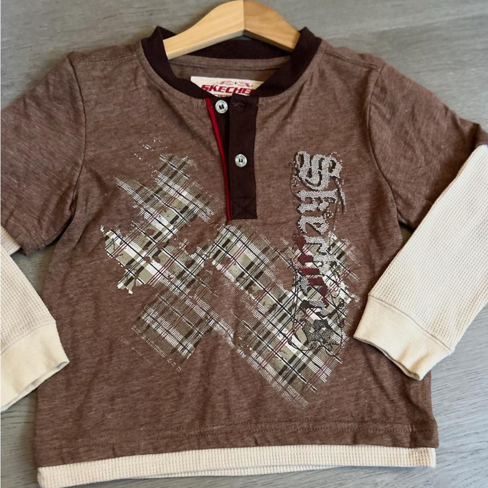 Skechers Kids Brown Plaid Long Sleeve Tee
